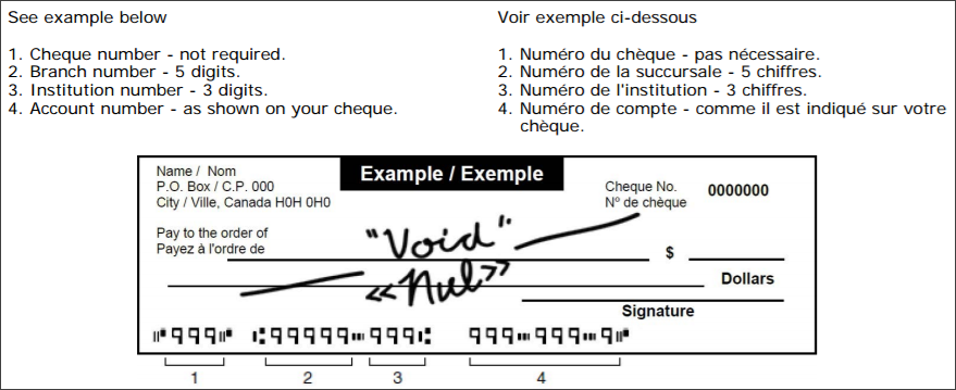 exemple de chèque pour l'inscription au dépôt direct de Revenu Québec